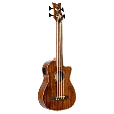 Afbeelding van Ortega CAIMAN FL GB Lizard Series Short Scale Uke Bass Natural fretloze E/A bas ukelele met gigbag