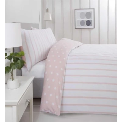 Afbeelding van Rapport Home 180 Threadcount Spots &amp; Stripes Geborsteld Microvezel Dekbedovertrek Set Double Blush