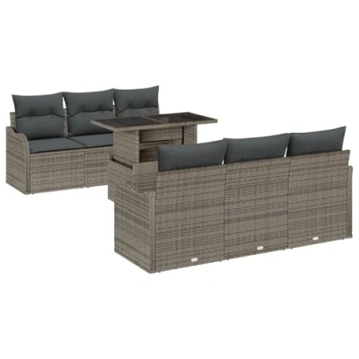 Afbeelding van vidaXL 7 Delige Tuin Sofaset met Kussens Grijs Poly Rattan
