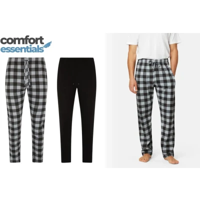 Afbeelding van FM London 2 pack Soft Touch Pyjamabroek Heren, Zwart/Geruit, 3XL