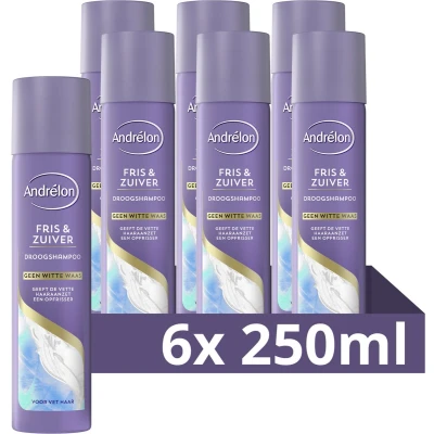 Afbeelding van 6x Andrelon Droogshampoo Klei Fris &amp; Zuiver 245 ml