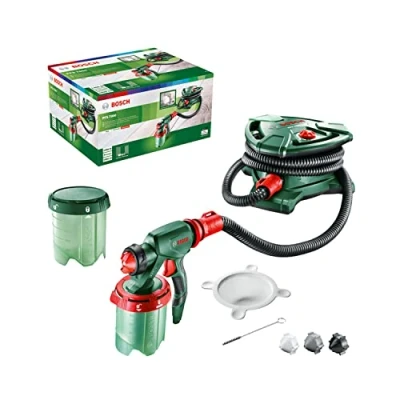 Afbeelding van Bosch Home and Garden verfspuitsysteem PFS 7000 (1400 W, 2x verfbeker 1000 ml, 3x mondstuk voor muurverf, lak en vernis, verffilter, reinigingskwast, in kartonnen doos)