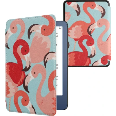 Afbeelding van kwmobile E reader hoesje geschikt voor Amazon Kindle (2022) hoes flip case met magnetische sluiting Ereader cover Flamingo&#039;s design in roze / poederroze rood