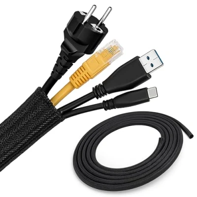 Afbeelding van ECENCE 3m / 118inch kabelgoot 13 20mm zelfsluitend Zwart kabelkanaal op maat te snijden voor pc, thuisbioscoop, auto, bureau, geweven kabelmantel zelfklevend