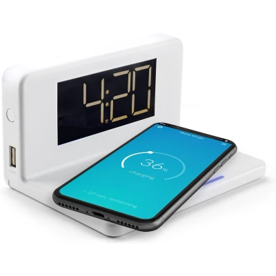 Afbeelding van Caliber Digitale wekker met Draadloze Oplader Dual Alarmklok geschikt als kinderwekker 8 Kleuren Nachtlampje Kleur Wit (HCG018QI W)