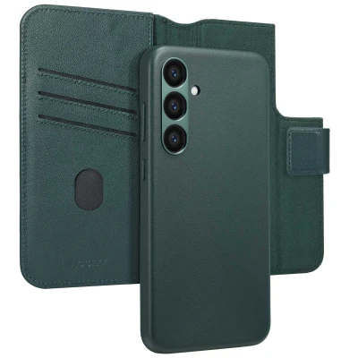 Afbeelding van Samsung Galaxy S23 FE MagSafe Hoesje Echt leder Accezz Bookcase/2 in 1 Case Donkergroen Telefoonhoesje
