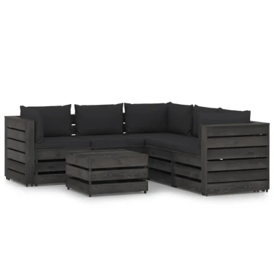 Afbeelding van 6 delige Loungeset met kussens grijs geïmpregneerd hout