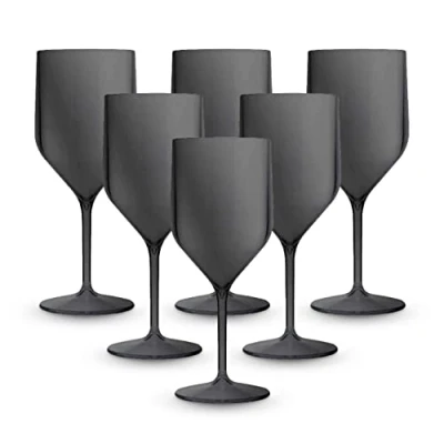 Afbeelding van Bryna Set van 6 Croiseerglazen, 25 cl, polycarbonaat (hard plastic), 100% Italiaans design, onbreekbare glazen, wijnglazen, herbruikbaar en vaatwasmachinebestendig, zwart