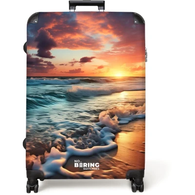 Afbeelding van NoBoringSuitcases.com® Koffer groot Reiskoffer lichtgewicht Golvende zee bij zonsondergang Rolkoffer met 4 wielen Grote trolley XL 98 liter bagage