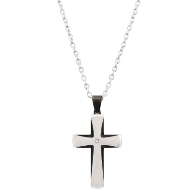 Afbeelding van Traveller Kruis Ketting Heren Edelstaal Zirkonia Zilver / Zwart Glanzend 50 + 5 cm 181214
