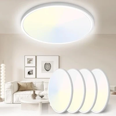 Afbeelding van 4Pack Badkamerlamp 24W 3200LM Plafondlampen, 6000K/4000K/3000K 3 Kleurtemperatuur Flush Plafondlamp, Waterdichte Ronde Ultra Dunne Plafondlamp voor Keuken Slaapkamer Gang Woonkamer Kantoor