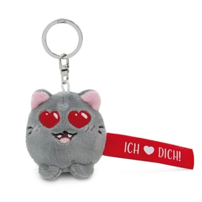 Afbeelding van NICI Sleutelhanger kat Ich Herz Dich, 5 cm, grijs, trouwe metgezel voor rugzak of tas, sleutelhouder klein en groot, 62063