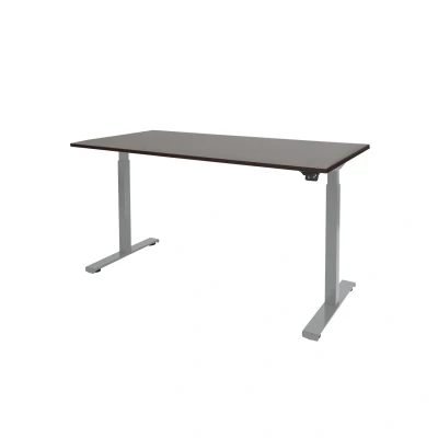 Afbeelding van Dextro basic zit/sta 120x80cm, electrisch hoogte verstelbare werkplek, T poot frame. Frame kleur aluminium (RAL9006) en blad Logan eiken.