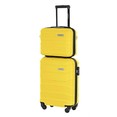 Afbeelding van BARRENS koffer, trolleys, handbagage, reiskoffer, trolley, harde cabinekoffer, reiskoffer met wielen, bagage, handbagage 55 x 40 20 cm (bordeauxrood), geel, Kabinengepäck