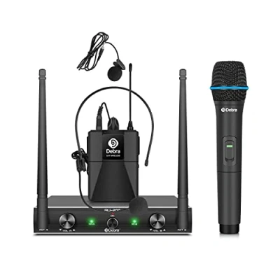 Afbeelding van Debra Audio AU200 Pro UHF 2 kanaals draadloos microfoonsysteem, met draadloze lavalière headsets, handmicrofoons, metalen ontvanger, ideaal voor karaoke en kerkfeest (1 handmicrofoon 1 bodypack)