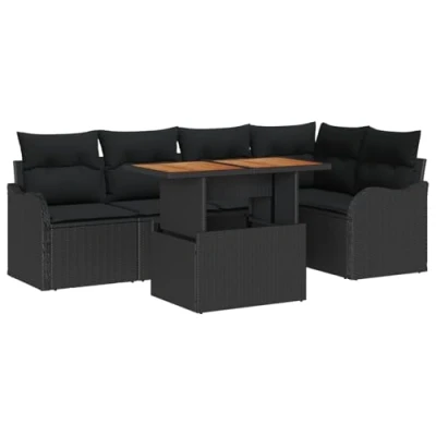 Afbeelding van vidaXL 6 Delige Tuin Sofa Set met Kussens Zwart Poly Rattan