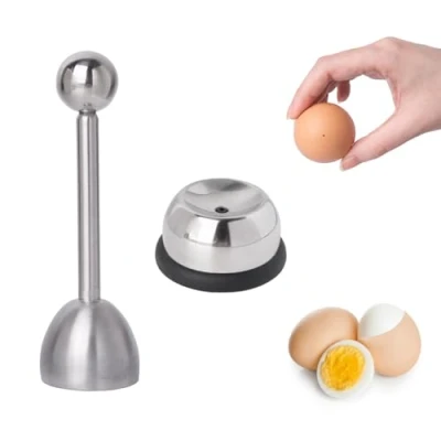 Afbeelding van Ei opener met eierprikker, 2 stuks roestvrij stalen eiersnijder, eierbreker, eieropener gereedschap voor keuken, eetkamer, bar