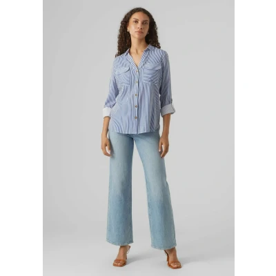 Afbeelding van Vero Moda Blouse Vmbumpy L/s Shirt New Wvn Ga Noos 10275283 Beaucoup Blue/snow White Dames Maat XS