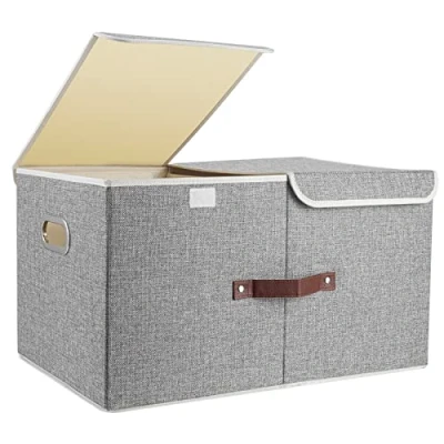 Afbeelding van TYEERS Extra Grote Opbergdoos met Vakken &amp; Deksels, Stoffen Opbergbak, Opvouwbaar, Wasbaar, 55x33x30 cm, Set van 1, Grijs