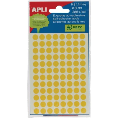 Afbeelding van Apli Ronde Etiketten In Etui Diameter 8 Mm, Geel, 288 Stuks, 96 Per Blad (2044) Etiket