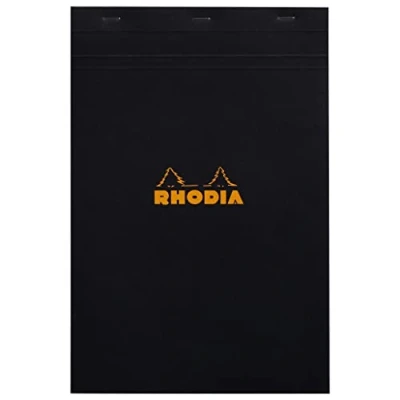 Afbeelding van Rhodia 192009C blok met kop, nr. 10, zwart, A8 (5,2 x 7,5 cm), 80 vel, kleine ruiten, 5 5, papier, Clairefontaine wit, g/m2 tegels mm A4 zwart.