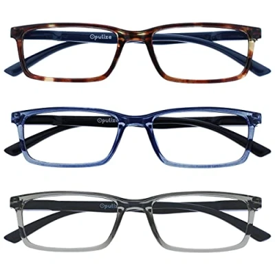 Afbeelding van Opulize Seebril met blauw lichtfilter, smal frame, veerscharnieren, verbetert de slaap, gaming computer, anti reflectie, voor heren en dames, B9, bruin/blauw/grijs, 3 Coppie