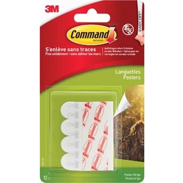 Afbeelding van Command Posterstrip, Small, Draagvermogen 225 Gram, Wit, Blister Van 12 Stuks Kleefstrips