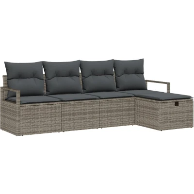 Afbeelding van vidaXL 5 delige Tuin Sofa Set met Kussens Grijs Poly Rattan
