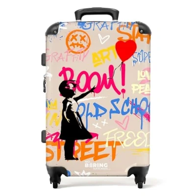 Afbeelding van NoBoringSuitcases.com® Koffer groot Rolkoffer lichtgewicht Meisje met ballon voor graffiti art Reiskoffer 4 wielen Grote trolley XL 20 kg bagage