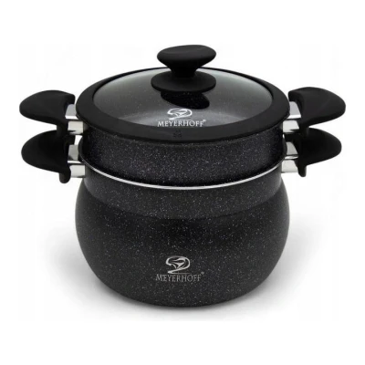 Afbeelding van Meyerhoff Professionele 3 delige Stoompan Steamer 9L Marmer Geschikt Voor Alle Warmtebronnen ∅ 24 cm Stoomkookpan