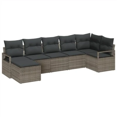 Afbeelding van vidaXL 7 delige Tuinbankset met Kussens Grijs Poly Rattan, 2 Persoons Tuinbank Rattan