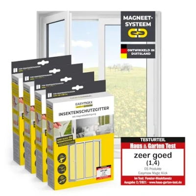 Afbeelding van EASYmaxx Insect Protect Vliegengaas voor ramen met magnetische bevestiging, op maat te snijden muggennet, insectenbescherming tot 110 x 130 cm, eenvoudige montage, 4 stuks