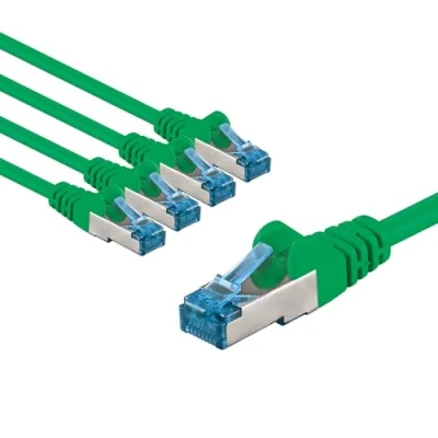 Afbeelding van goobay 66056 CAT 6a netwerkkabel in 5 delige set/patchkabel afgeschermd S/FTP/CU ethernetkabel, PiMF, LSZH/Cat kabel met 10 Gbits/groen/5x 1m