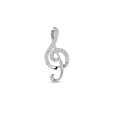 Afbeelding van Zilver gerhodineerd hanger muzieknoot zirkonia 24 mm 1340505