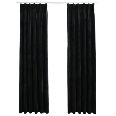Afbeelding van Gordijnen verduisterend 2 st met haken 140x245 cm fluweel zwart