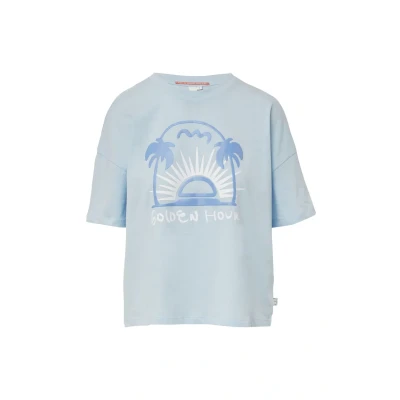 Afbeelding van QS MIT Frontprint Tshirt print, Dames, Maat: Small, Hellblau