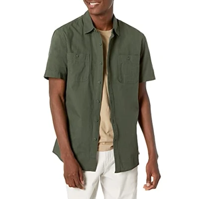 Afbeelding van Amazon Essentials Men&#039;s Chambray shirt met korte mouwen, Olijfgroen, XXL