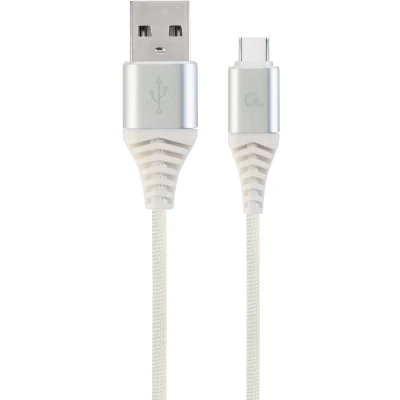 Afbeelding van Premium USB Type C laad &amp; datakabel &#039;katoen&#039;, 2 m, zilver/wit