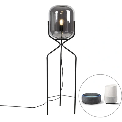 Afbeelding van QAZQA Smart vloerlamp zwart incl. WiFi A60 smoke glas Bliss