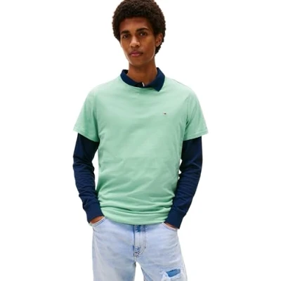 Afbeelding van TOMMY JEANS Heren TJM XSLIM Jersey TEE DM0DM04411, Groen, XL, Groen (Cloudy Jade), XL
