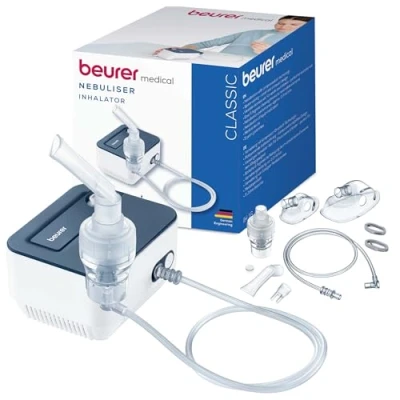 Afbeelding van Beurer IH 16 inhalator met persluchttechnologie, compact ontwerp, voor de behandeling van bovenste en onderste luchtwegen, geschikt volwassenen kinderen, eenvoudig te reinigen
