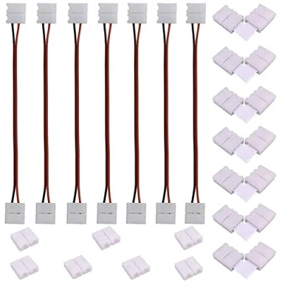 Afbeelding van LED hoekconnector 2 polig 10mm breedte SMD 5050 5630 strip connector kabel snelkoppeling pins verbindingsset aansluiting band verbindingskabel 17cm lang
