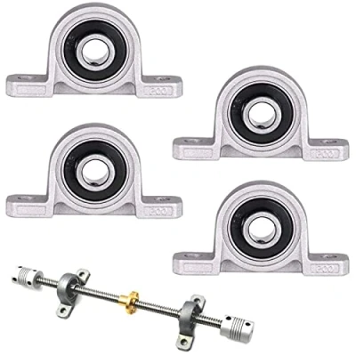 Afbeelding van 4 stuks lagerbokken, staande lager flensgat 10 mm binnendiameter metalen kogellagers behuizing zinklegering KP000 stalager accessoireset voor het vervangen van 3D printers