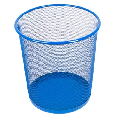 Afbeelding van Leviatan prullenbak voor kantoor, 12 liter, afvalemmer, van draadvlechtwerk, prullenbak, metalen bureauemmer mesh, rond, marineblauw