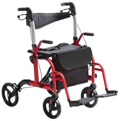 Afbeelding van VEVOR 2 in 1 rollator en transportstoel voor senioren, opvouwbare rollator, rolstoelcombinatie voetsteunen, lichtgewicht aluminium met verstelbare handgreep, terreinwielen, 136 kg