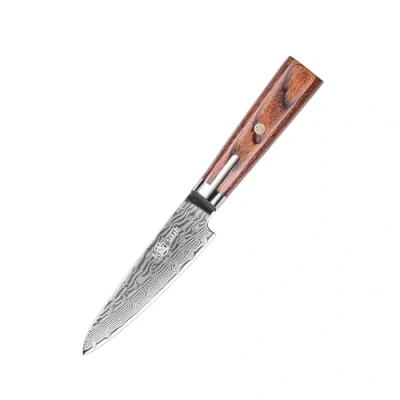 Afbeelding van MITSUMOTO SAKARI 11 cm Japans Paringmes, handgesmeed klein keukenmes, S301 Damascus koksmes in poederstaal, fruitmes voor nauwkeurig snijden