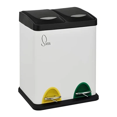 Afbeelding van SVITA TC2X8 vuilnisemmer, 16 liter, 2 x 8 l, dubbele afvalemmer, compact, delige keukenemmer, afvalscheiding, pedaalemmer, wit