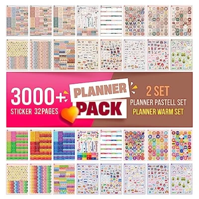 Afbeelding van colortouch Plannerstickers, 3000 stuks stickerset voor maandplanner, scrapbook stickers, accessoires kalender, planner, organizer, agenda, journal, notitieboek, stickeralbum, decoreren,