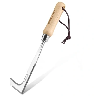 Afbeelding van WORKPRO Voegenkrabber met Houten Handvat, Onkruidsteker van Roestvrij Staal, Multifunctionele Onkruidtrekker Onkruidverwijderaar Twee in een Schraper Tuingereedschap om Mos en Onkruid, 31,5cm