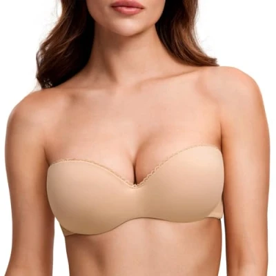 Afbeelding van DOBREVA Dames Strapless Beha Push Up met Beugel Bandeau BHS Warm Beige 85D